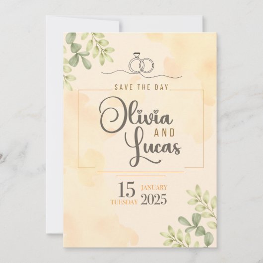 Minimal Elegant Watercolor Wedding Invitation Save The Date (Vorderseite)