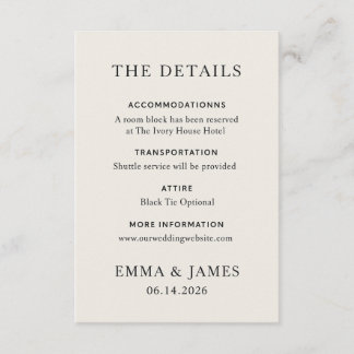 Minimal Elegant Wedding Details Card Begleitkarte