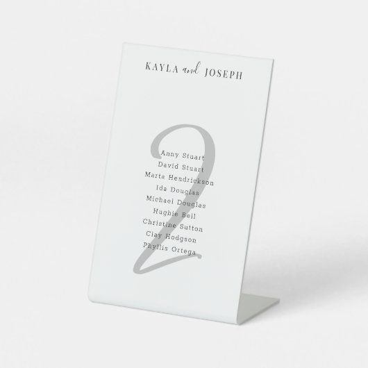 Minimal Elegant Wedding Guest List Tischnummer 2 Sockelschild (Vorderseite)