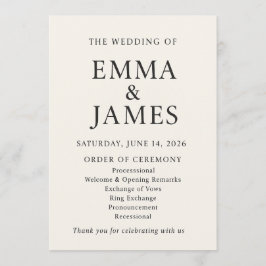 Minimal Elegant Wedding Program | Ivory Ceremony Programm