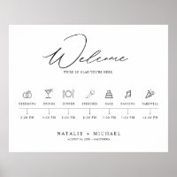 Minimal Elegant Wedding Welcome Sign mit Timeline