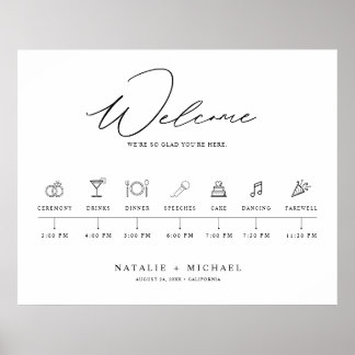 Minimal Elegant Wedding Welcome Sign mit Timeline Poster
