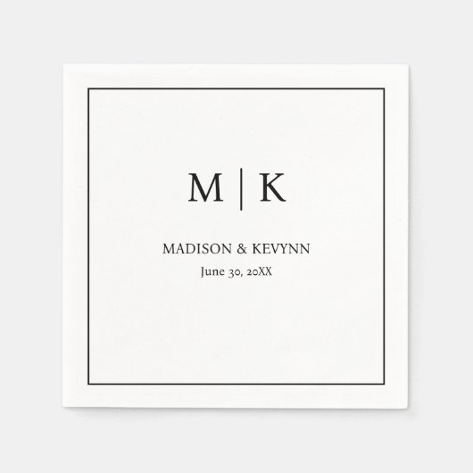 Minimal & elegant, weiß und schwarz, Monogramm Hoc Serviette (Vorderseite)