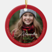 Minimal Elegant Zwei-Foto Collage halten Red Keramik Ornament (Vorne)