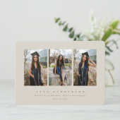 Minimal Elegante Beige Triple Foto Abschluss Ankündigung (Stehend Vorderseite)
