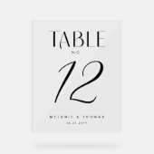 Minimal Elegante Black Script Wedding Tischnummer Acrylschild (Vorderseite)