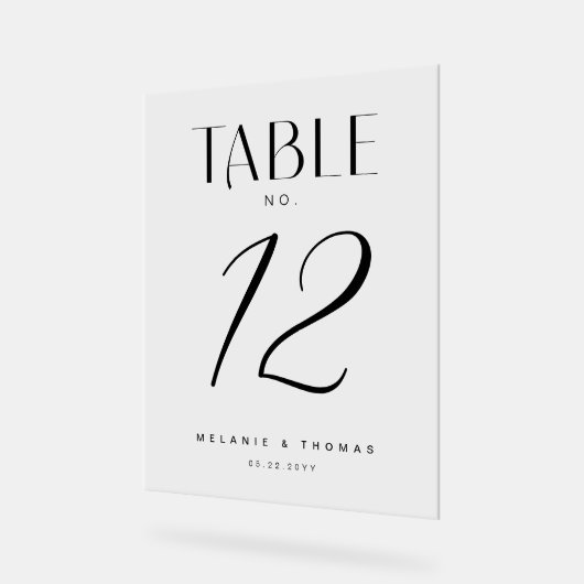 Minimal Elegante Black Script Wedding Tischnummer Acrylschild (Winkel)