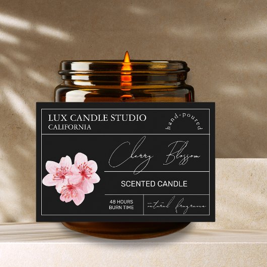 Minimal Elegante Cherry Blossom Candle Jar Label Lebensmitteletikett