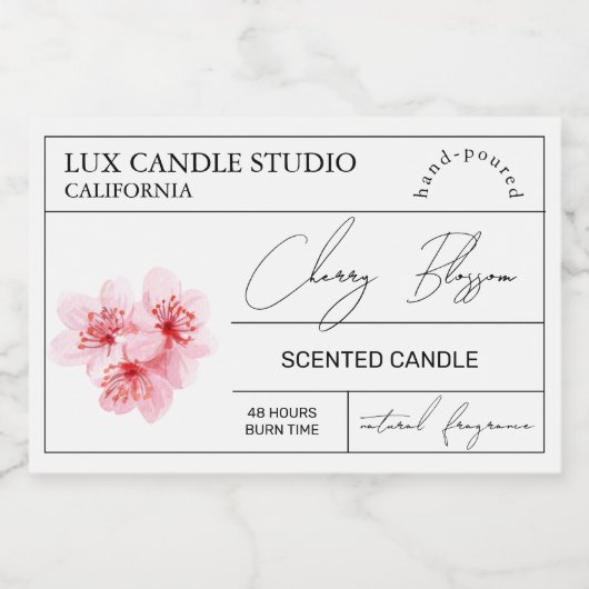 Minimal Elegante Cherry Blossom Candle Jar Label Lebensmitteletikett (Einzelnes Label)