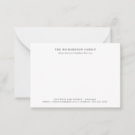 Minimal Elegante Familie Mitteilungskarte (Vorderseite)