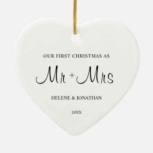 Minimal Elegante First Christmas Verheiratetes Paa Keramik Ornament (Hinten)