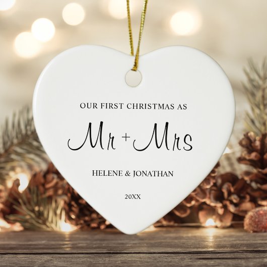 Minimal Elegante First Christmas Verheiratetes Paa Keramik Ornament