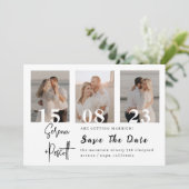 Minimal Elegante Foto Collage Save the Date Einladung (Stehend Vorderseite)