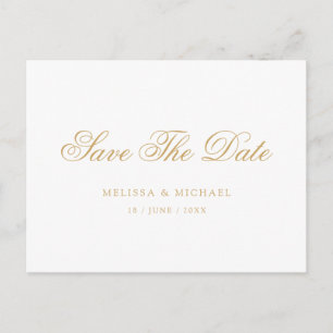 Minimal elegante Gold Script-Hochzeit speichern da Ankündigungspostkarte