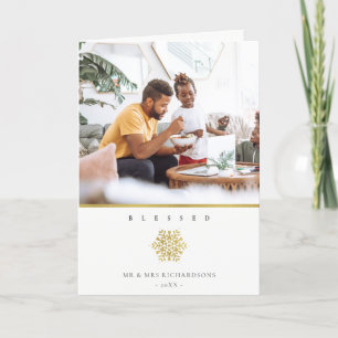 Minimal Elegante Gold Snowflake Foto gesegnet Karte