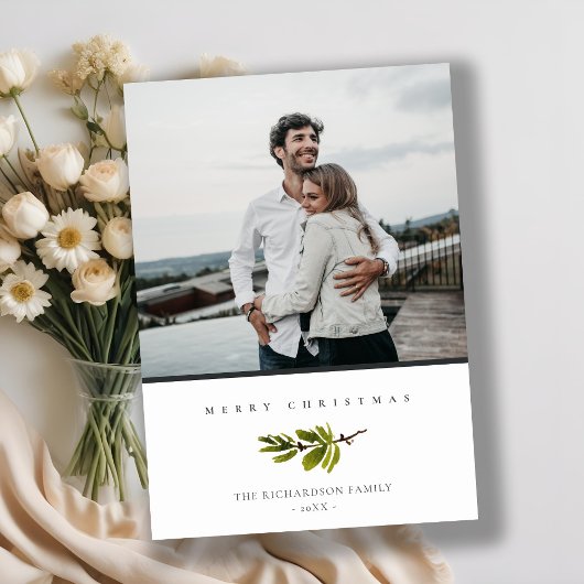 Minimal Elegante Kiefernzweig Frohe Weihnachten Fo