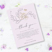 Minimal Elegante Linie Floral Lilac Gold Hochzeit Dankeskarte