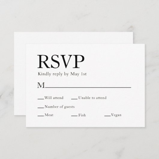 Minimal Elegante Meal Choice RSVP Karte (Vorne/Hinten)