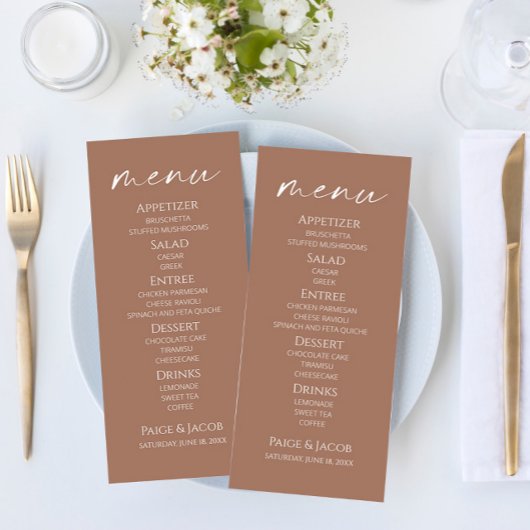Minimal elegante Mocha Mousse Wedding Food Menu Menükarte