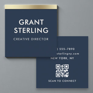 Minimal Elegante Navy Blau QR Code Professional Quadratische Visitenkarte