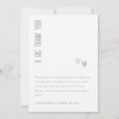 Minimal Elegante Pastel Dusky Blue Hearts Wedding Dankeskarte (Vorderseite)
