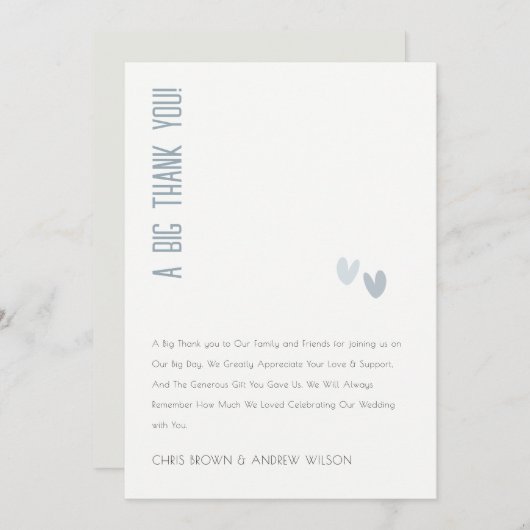 Minimal Elegante Pastel Dusky Blue Hearts Wedding Dankeskarte (Vorne/Hinten)