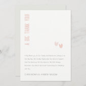Minimal Elegante Pastel Dusky Pink Hearts Wedding Dankeskarte (Vorne/Hinten)