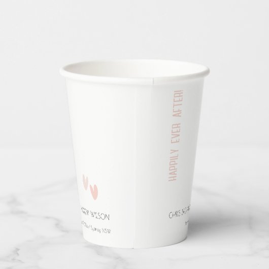 Minimal Elegante Pastel Dusky Pink Hearts Wedding Pappbecher (Rechts)