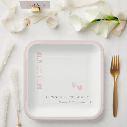 Minimal Elegante Pastel Dusky Pink Hearts Wedding Pappteller (Hochzeit)