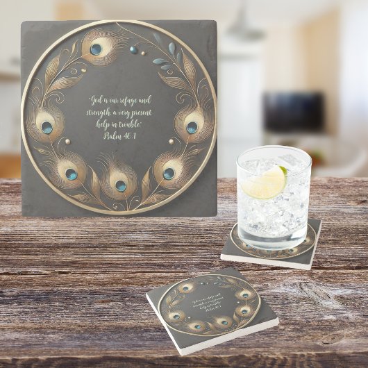 Minimal elegante Pfauenfeathers anpassbar Steinuntersetzer