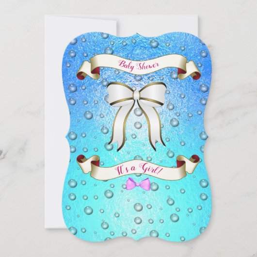 Minimal Elegante Ribbon Aqua Hintergrund Einladung (Vorderseite)