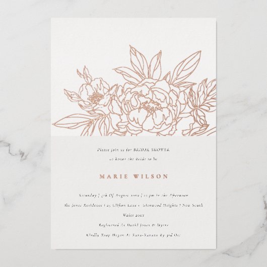 Minimal Elegante Rose Blumenstrauß Brautparty Folieneinladung (Vorderseite)