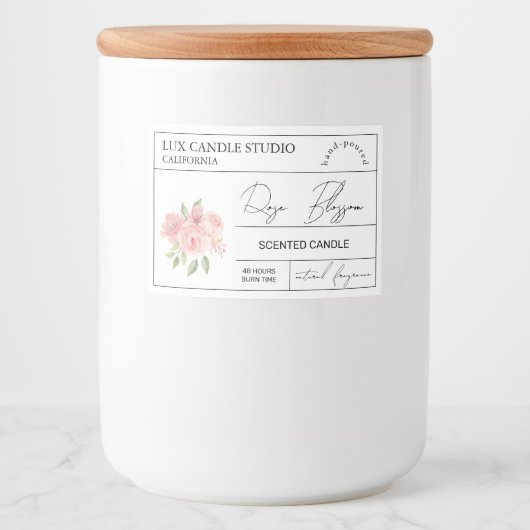 Minimal Elegante Rose Candle Jar Label Lebensmitteletikett (Vorderseite)