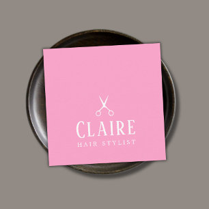 Minimal Elegante Rose Weißschere Friseursalon Quadratische Visitenkarte