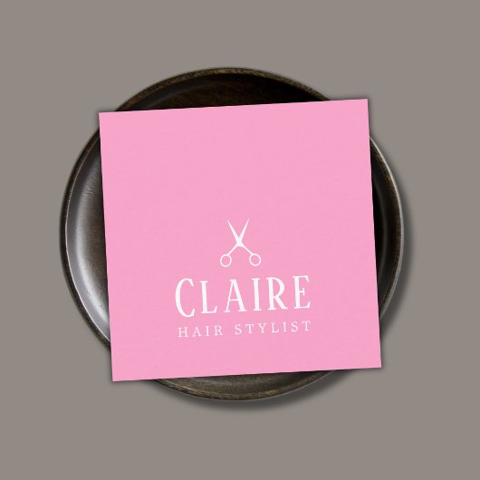 Minimal Elegante Rose Weißschere Friseursalon Quadratische Visitenkarte