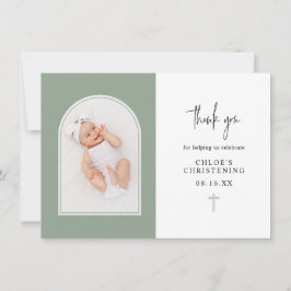 Minimal Elegante Sage Green Arch Foto Christening  Dankeskarte