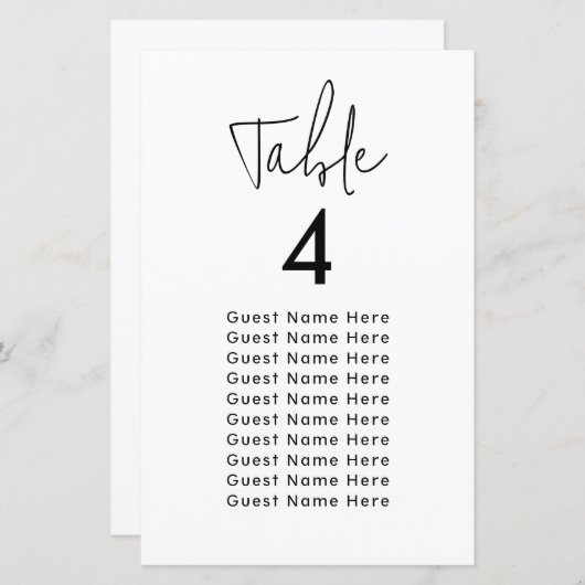 Minimal elegante Table Guest Names Sitze Chart Chi (Vorne/Hinten)