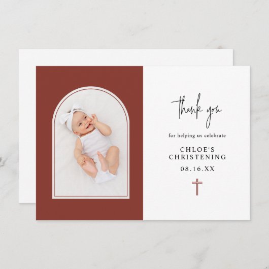 Minimal Elegante Terracotta auf dem Foto Dankeskarte (Vorne/Hinten)