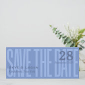Minimal elegante Typografie Blue Slim Save the Dat Date (Stehend Vorderseite)