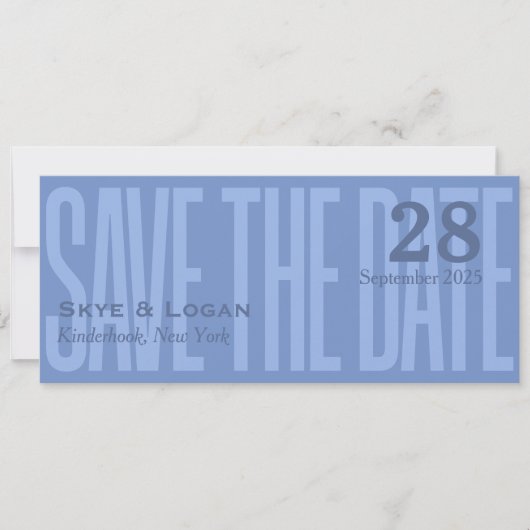 Minimal elegante Typografie Blue Slim Save the Dat Date (Vorderseite)
