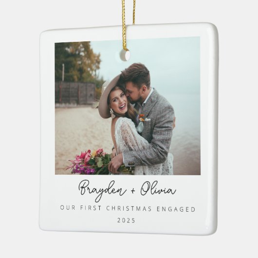 Minimal Elegante Verlobung Weihnachten Foto Keramikornament (Links)
