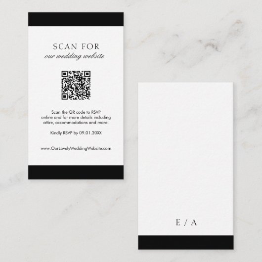 Minimal elegante Website Moderner QR Code Hochzeit Begleitkarte (Vorne/Hinten)
