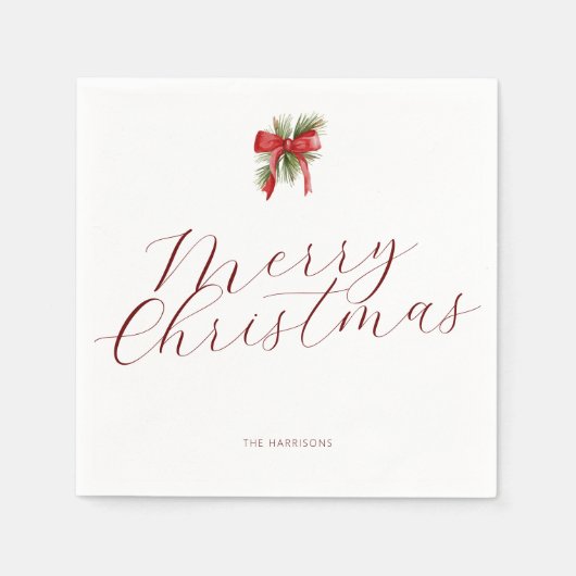 Minimal Elegante Weihnachten Rot und Grün Foliage Serviette (Vorderseite)