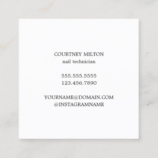 Minimal elegante weiße rosa Nägel Quadratische Visitenkarte (Rückseite)