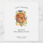 Minimal Eleganter Erntedank Dinner Danke Weinetikett (Einzelnes Label)