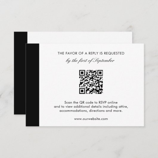 Minimal Eleganter moderner QR Code Hochzeit RSVP Karte (Vorne/Hinten)