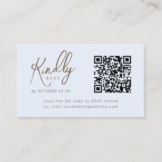 Minimal Eleganter Script QR Code Light Blue Wed UA Begleitkarte (Vorderseite)