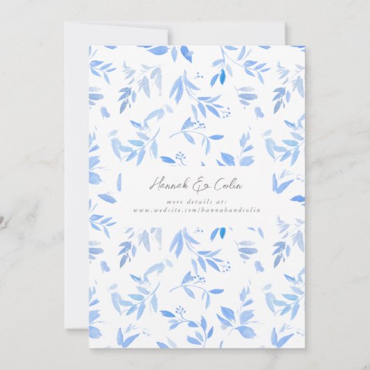 Minimal elegantes, blau gestrichenes Porzellan Einladung (Rückseite)