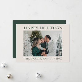 Minimal elegantes Foto Grün und Creme Feiertagskarte