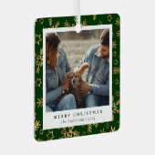 Minimal Elegantes Grün Gold Weihnachtscoupel Foto Ornament Aus Metall (Vorderseite Rechts)